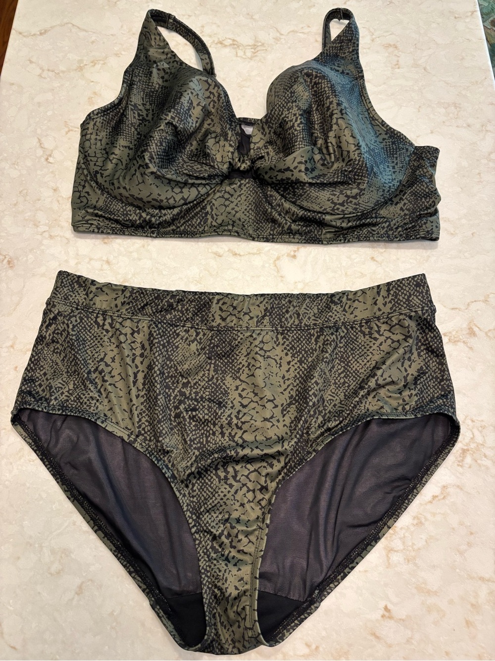 Lane Bryant Cacique Olive Snakeskin Bikini - Top 40F/Bottom 18